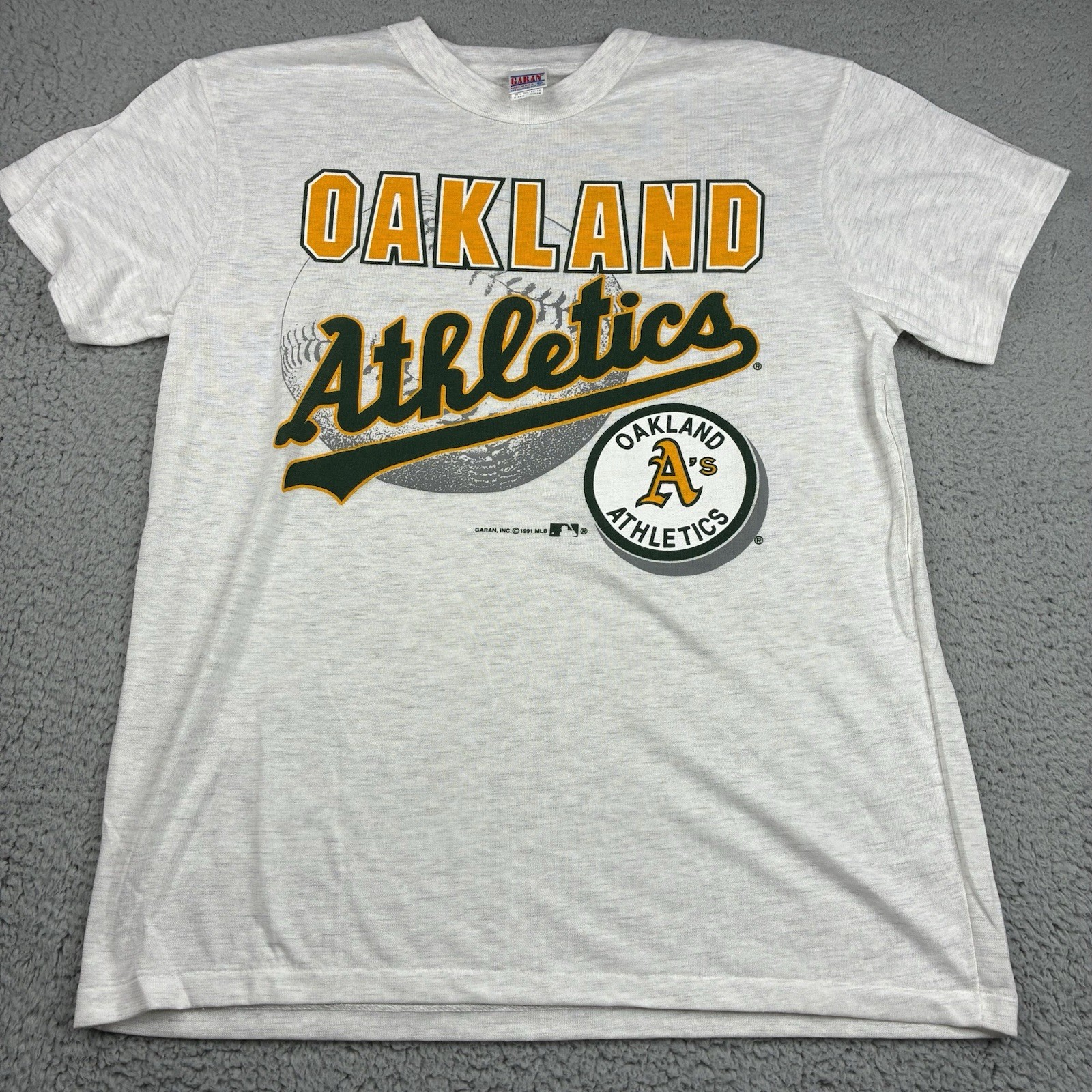 Vintage 1991 Oakland Athletics T-Shirt Men’s XL Gray Garan USA MLB Single Stitch