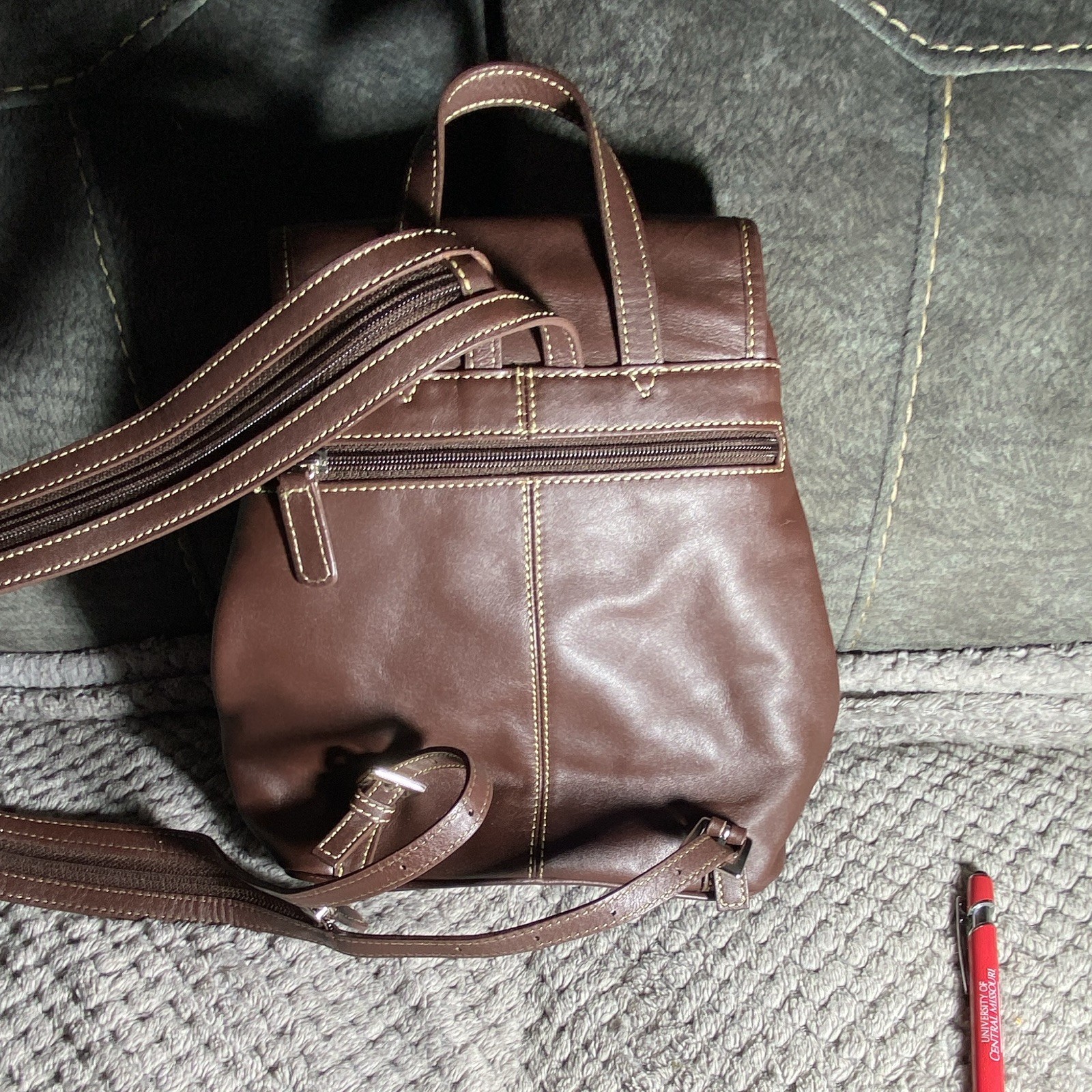 Preston & York Brown Drawstring Backpack, Turn Lock, Lined Inner Pockets