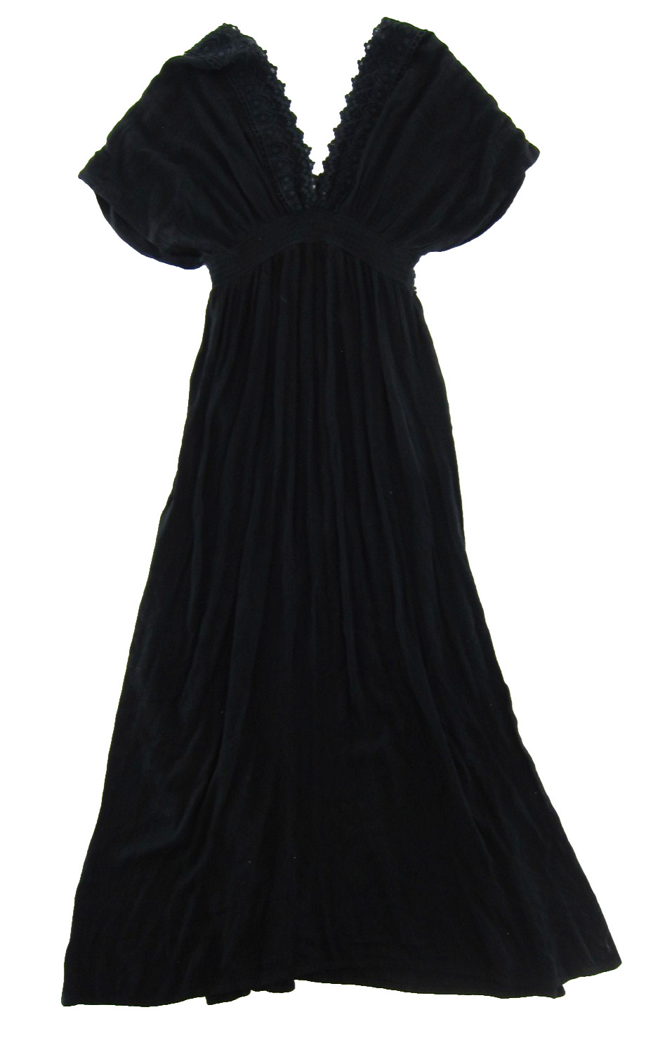 Accessorize 100% Rayon Black V-Neck Embroidered Long Maxi Beach Sun Dress Small