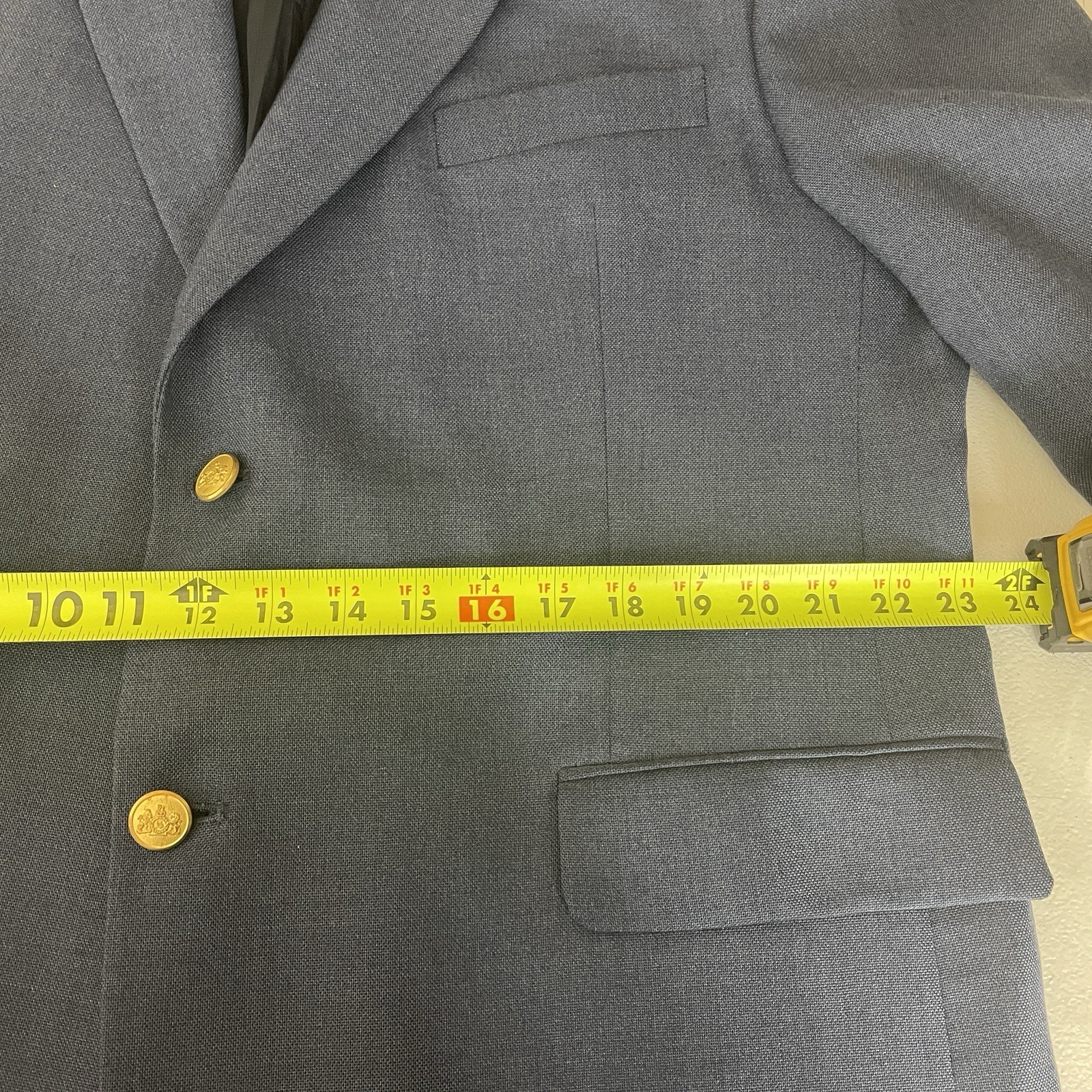 Stafford Blazer Jacket Mens 46R Blue Solid Polyester Worsted Wool Gold Buttons