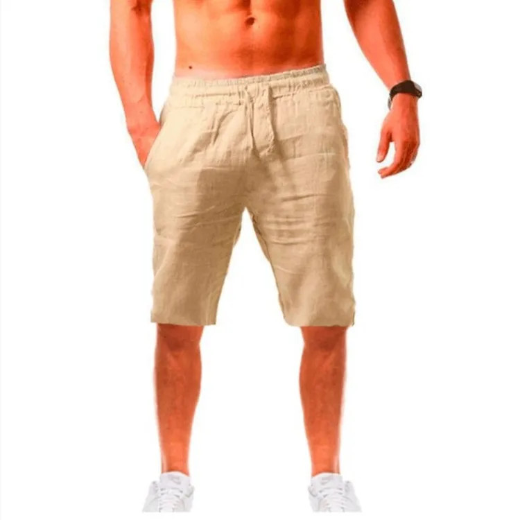Summer thin linen shorts for men, loose and casual, five-inch pants, cotton and