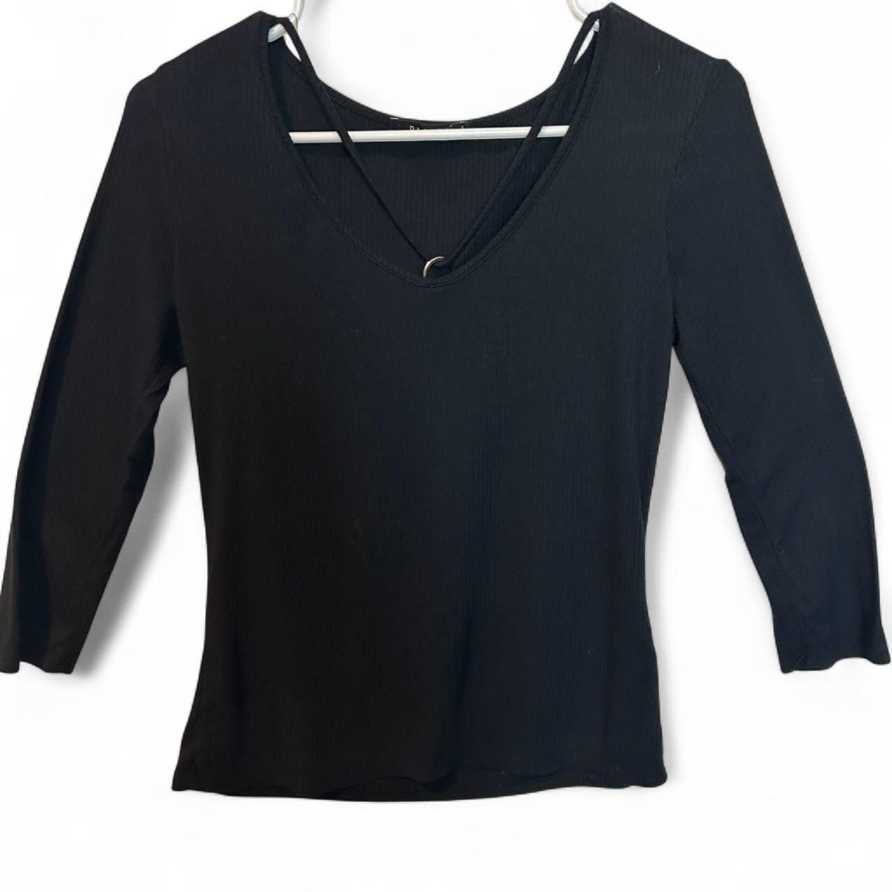 Papaya Black Ribbed O-Ring Front Long Sleeve Top Size L