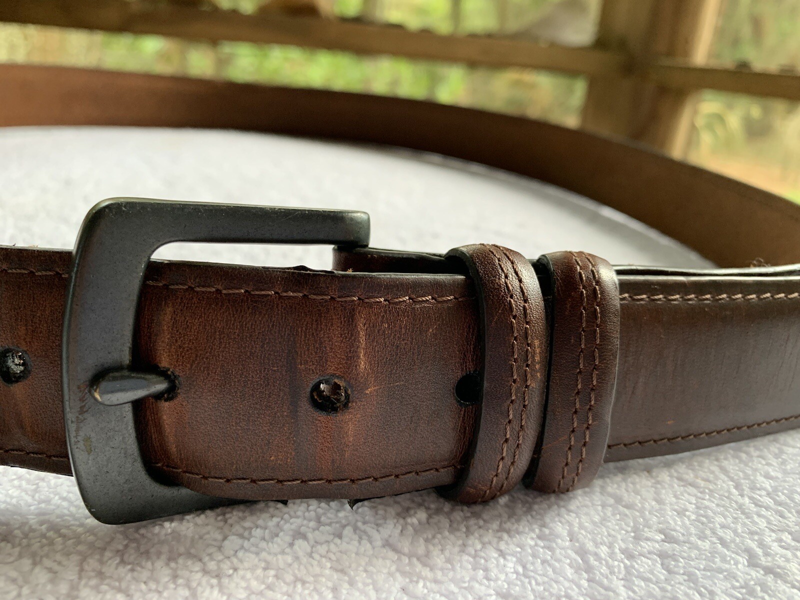 Genuine Leather Belt Men 48-49 Bourbon Brown Gunmetal Buckle Double Keeper Bands
