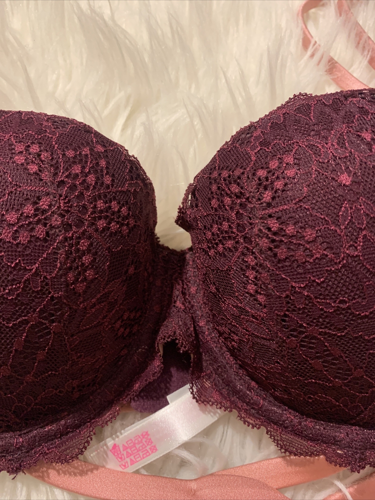 victoria’s secret pink Sexy Date Push Up 32D Burgundy Floral Pattern NWOT