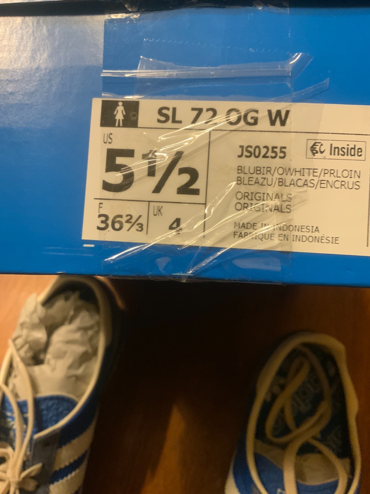 Adidas Women’s SL 72 OG, Style# JS0255, Sz 5.5, Blue Bird/Off White/Preloved Ink