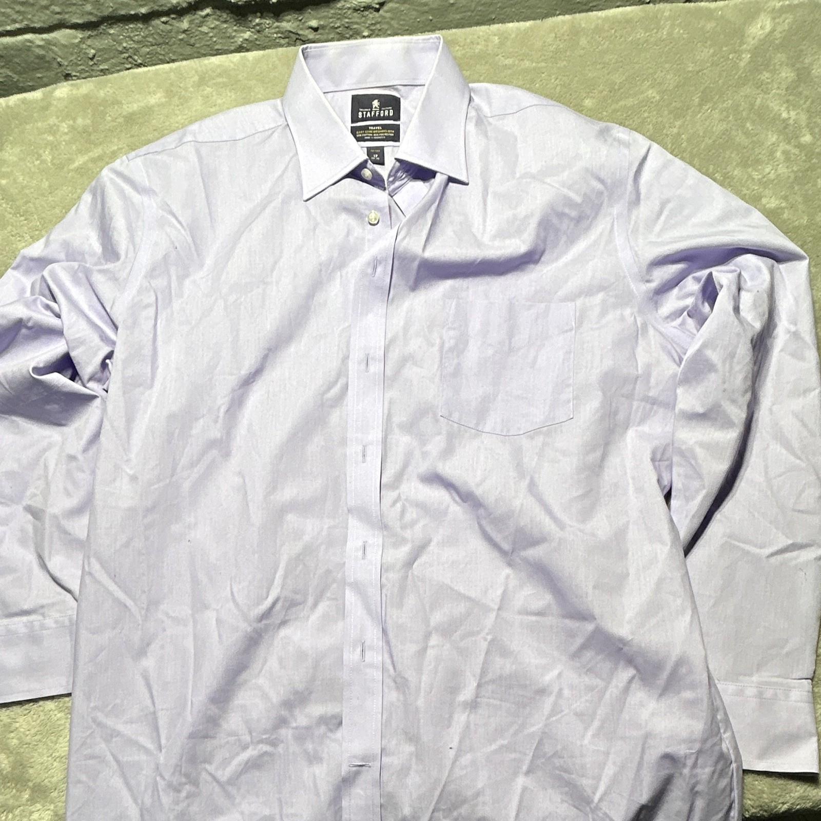 Stafford Travel Easy Care Broadcloth Fitted Solid Purple Dress Shirt 17 34/35