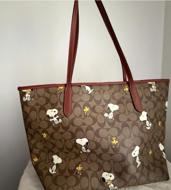 Coach X Peanuts Snoopy & Woodstock Brown Monogram Tote Shoulder Bag Charm