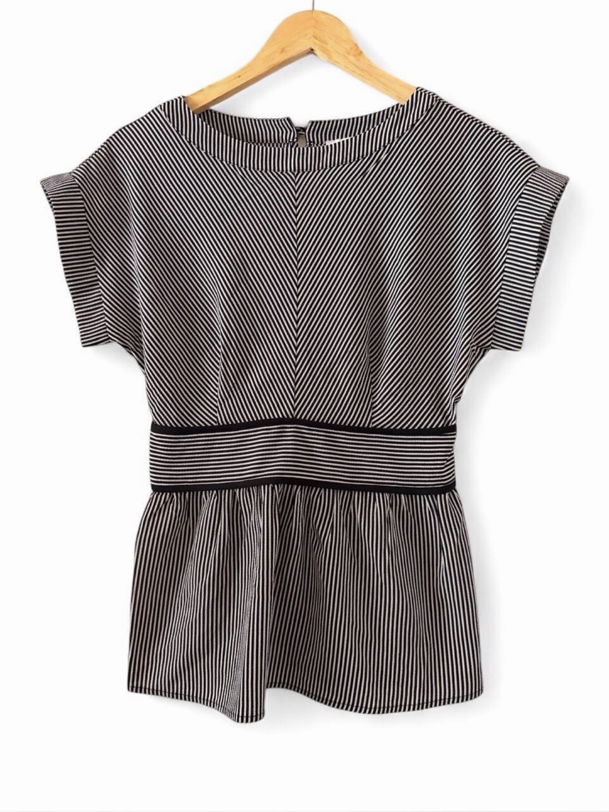 MONTREAU Los Angeles Black White Striped Smocked Waist Chiffon Blouse Women’s M