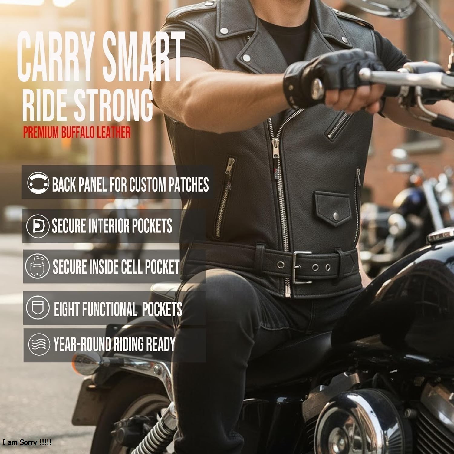 Men’s Classic Buffalo Leather Motorcycle Biker Vintage Cruiser Style Vest