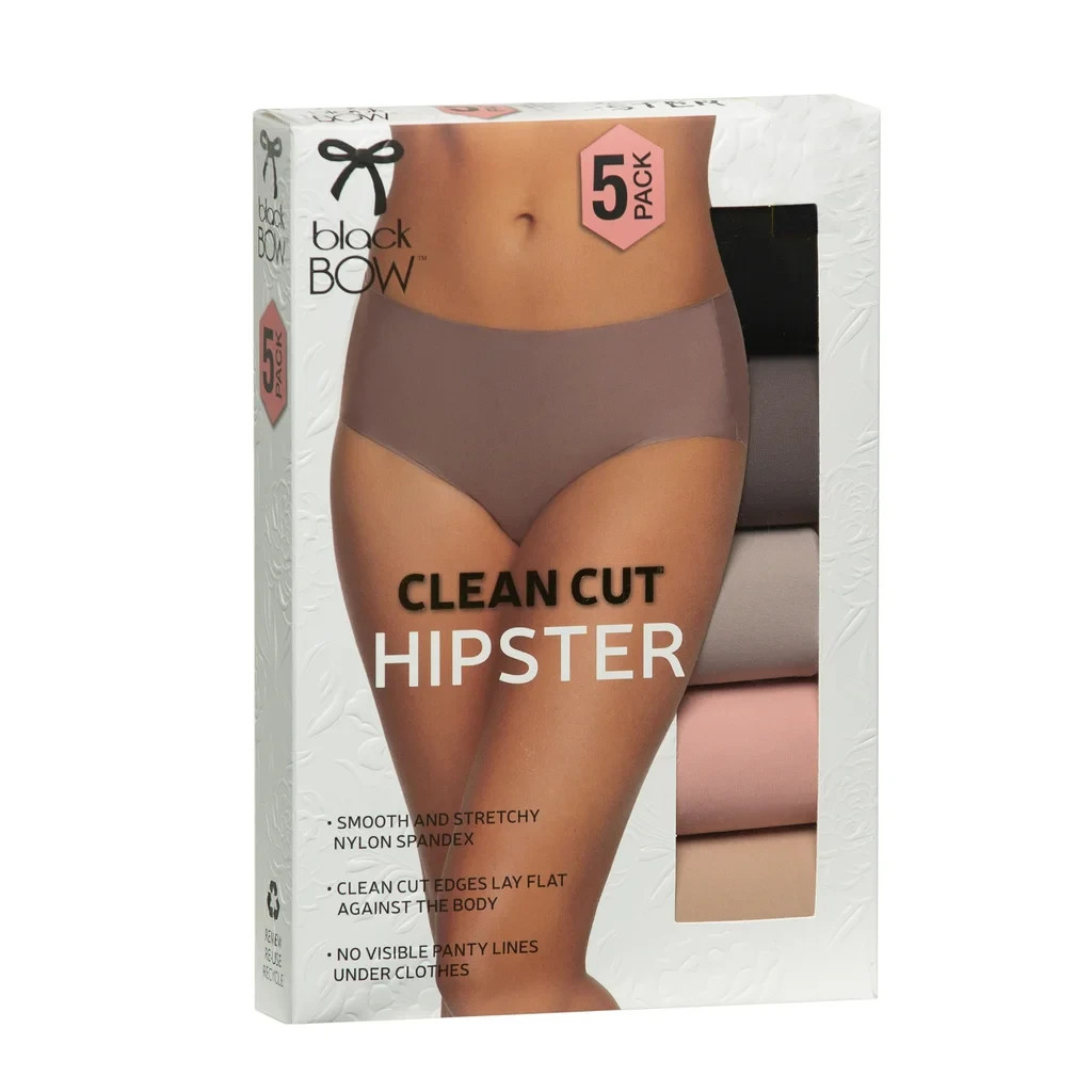 Black Bow Women’s Underwear Clean Cut Hipster Large 5Pk No Panty Lines Multi Col