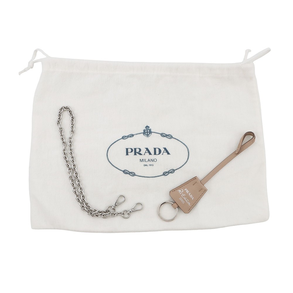 PRADA Re-Edition2005 ChainShoulder Bag Nylon Beige 1BH204