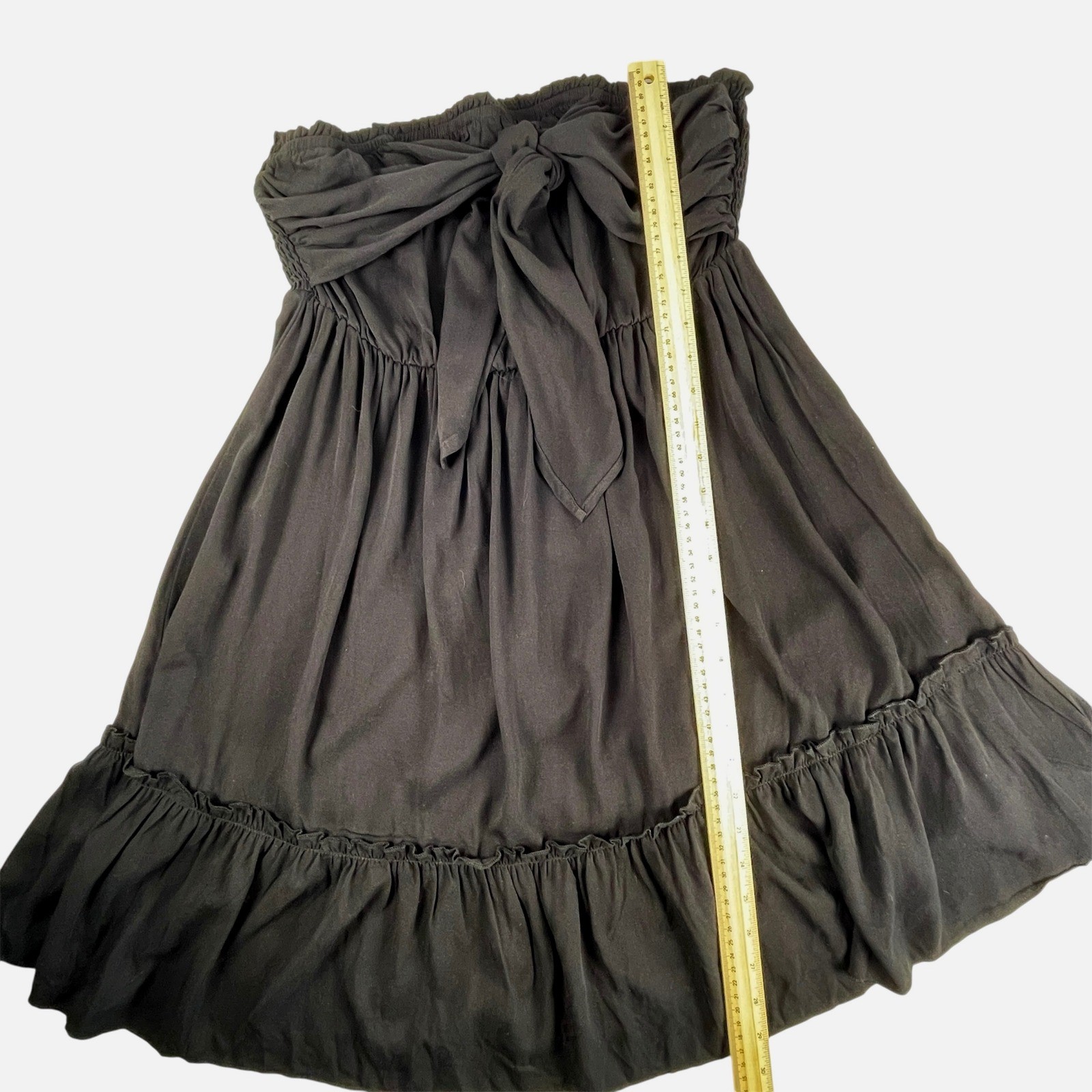 BellanBlue Black Strapless Tie Front Mini Dress Ruffle Smocked Boho Sun Dress L