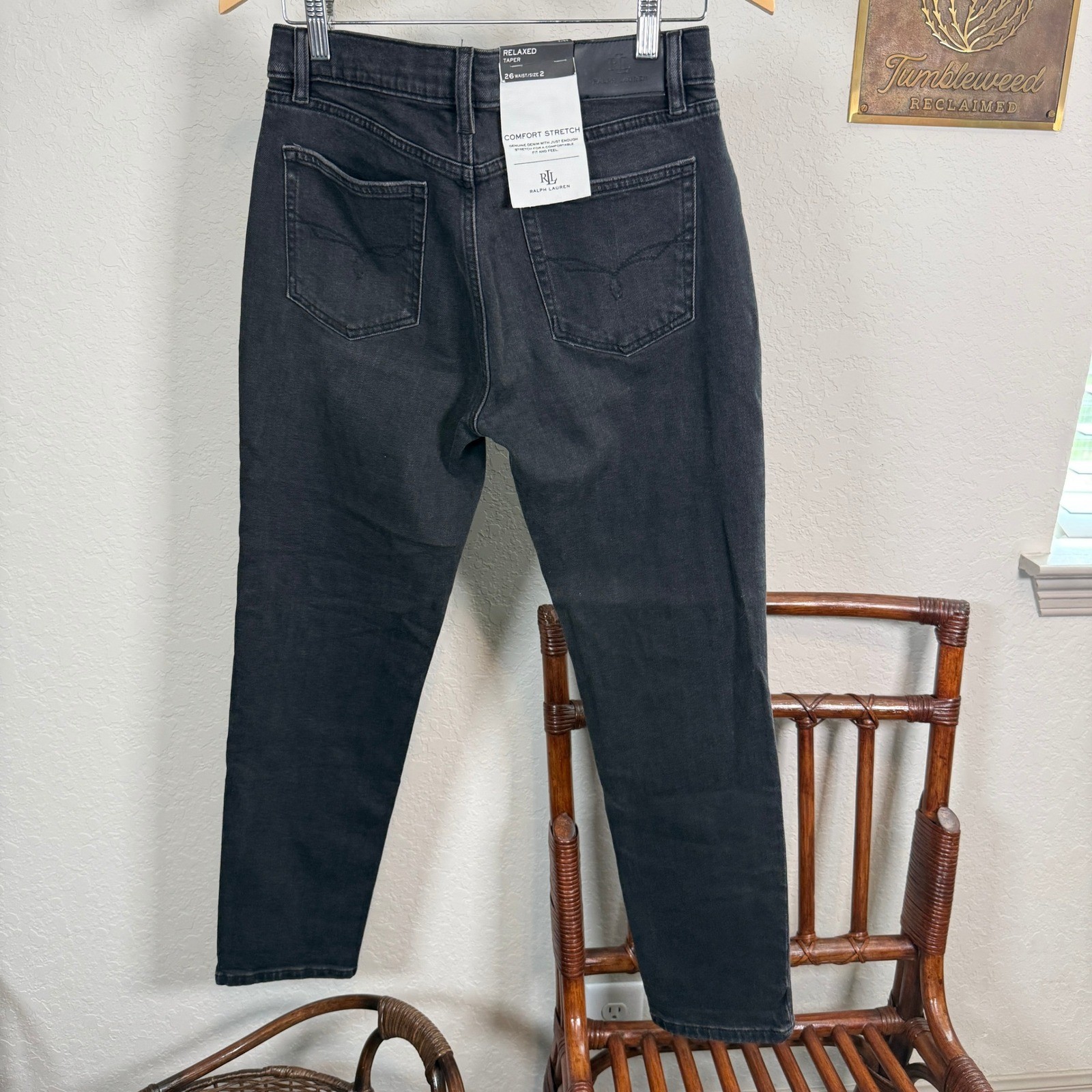 Lauren Ralph Lauren Relaxed Taper Jeans Black Comfort Stretch Size 2 26W NEW