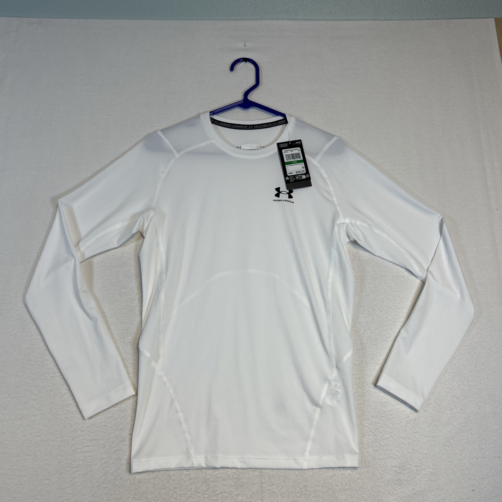 Under Armour Heat Gear Compression Mens Long Sleeve Shirt White Large