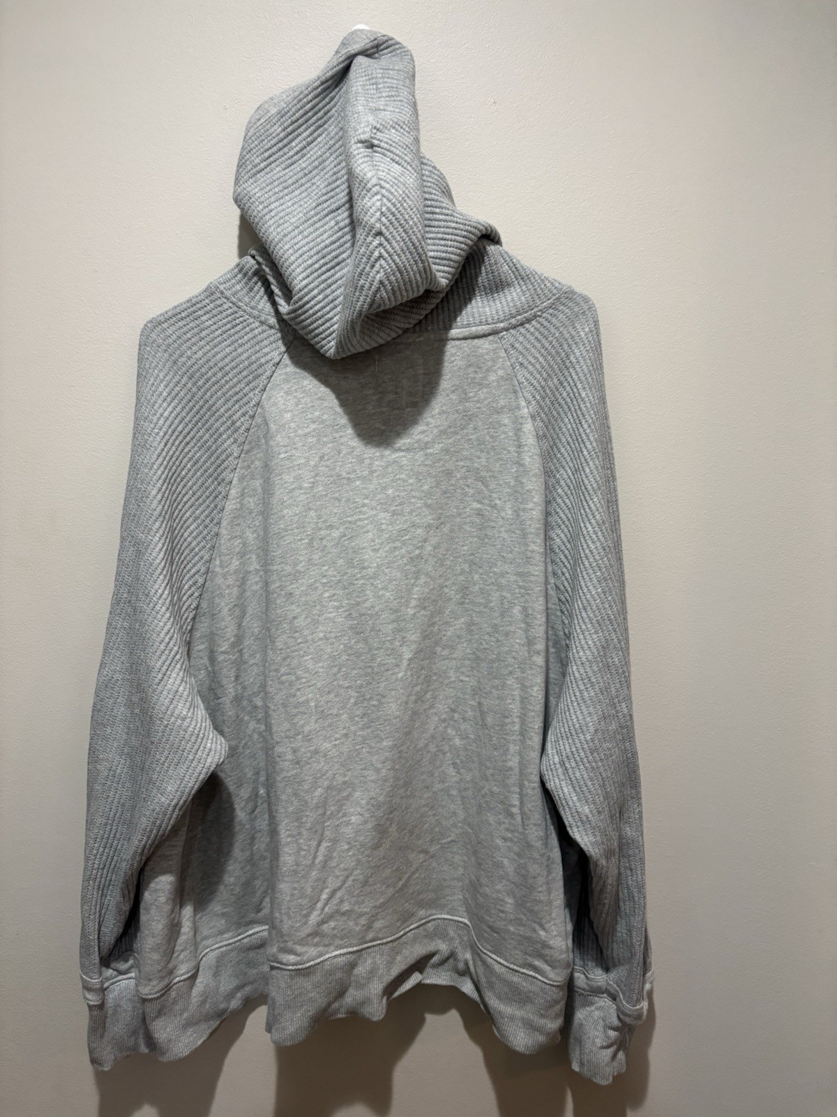 Aerie Waffle Knit Heather Gray Pullover Hoodie Oversized Comfy Cozy Cotton XL