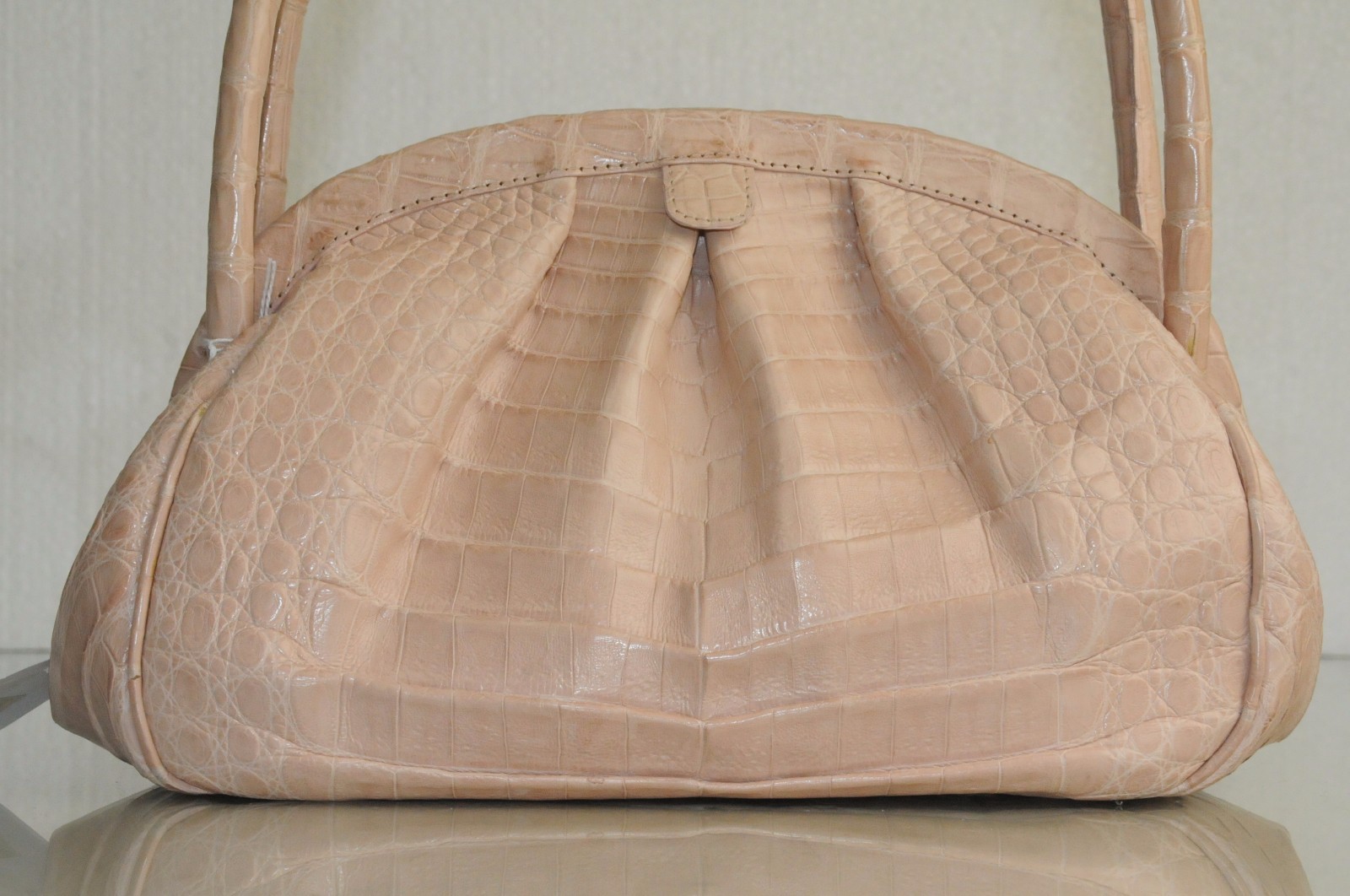 $3600 NEW Nancy Gonzalez Pale Pink CROCODILE Mink Pom Pom BAG Clutch
