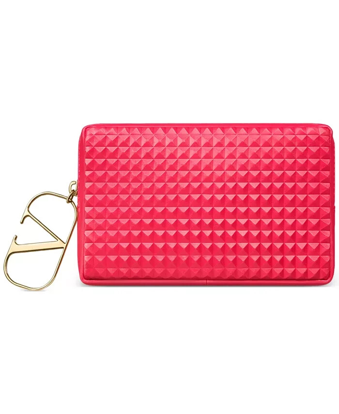 Valentino Red Coral Bag Small Studded Pouch Purse Clutch 6.75″ L x 4″ H x 1.5″ W