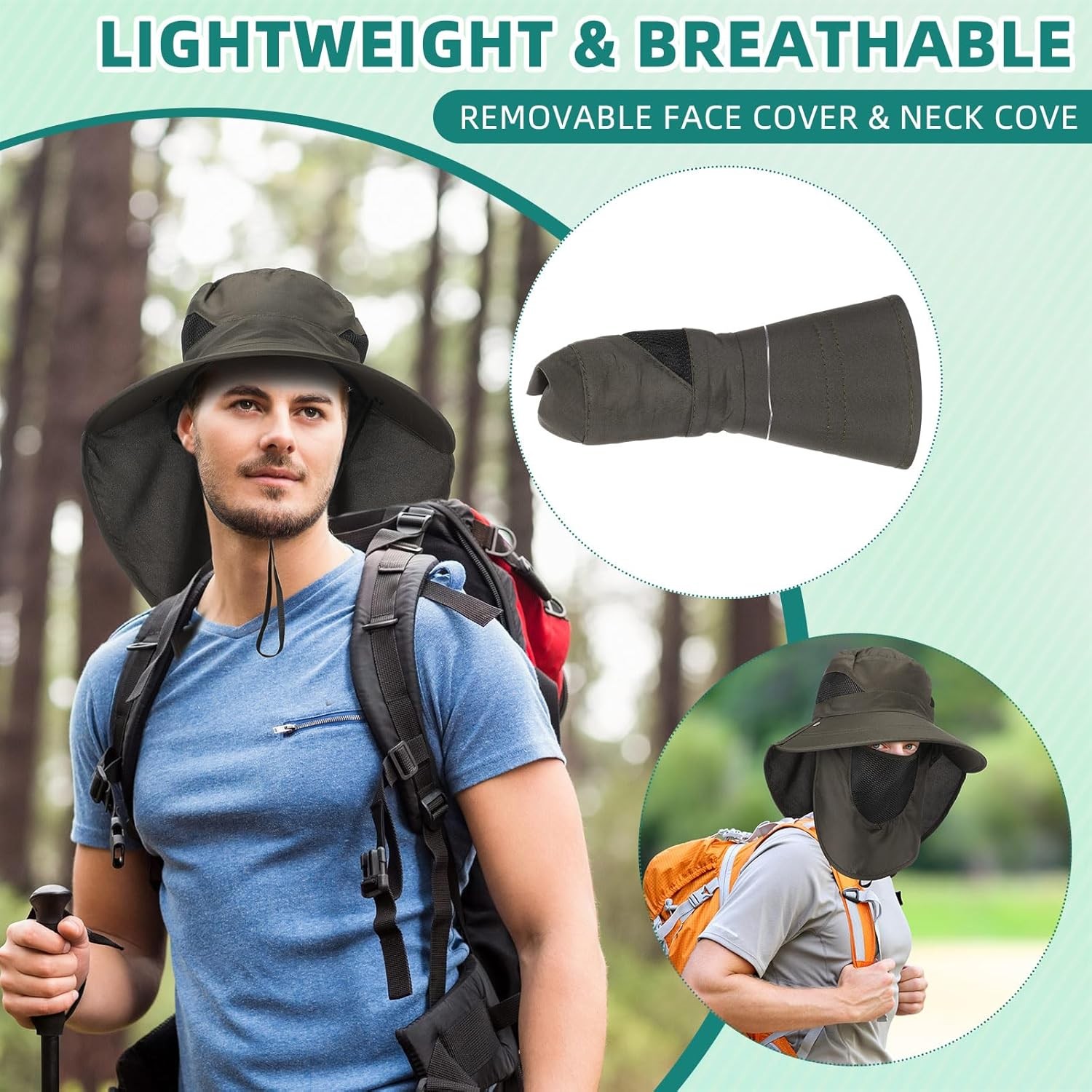 Sun Protection Hat with Face Cover & Neck Flap Unisex Hiking, Climbing, Fishing