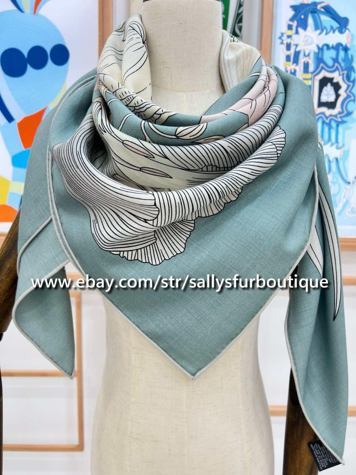Sallys 70% Cashmere & 30% Silk Stole Flowers Print Double Face Scarf Shawl 53″
