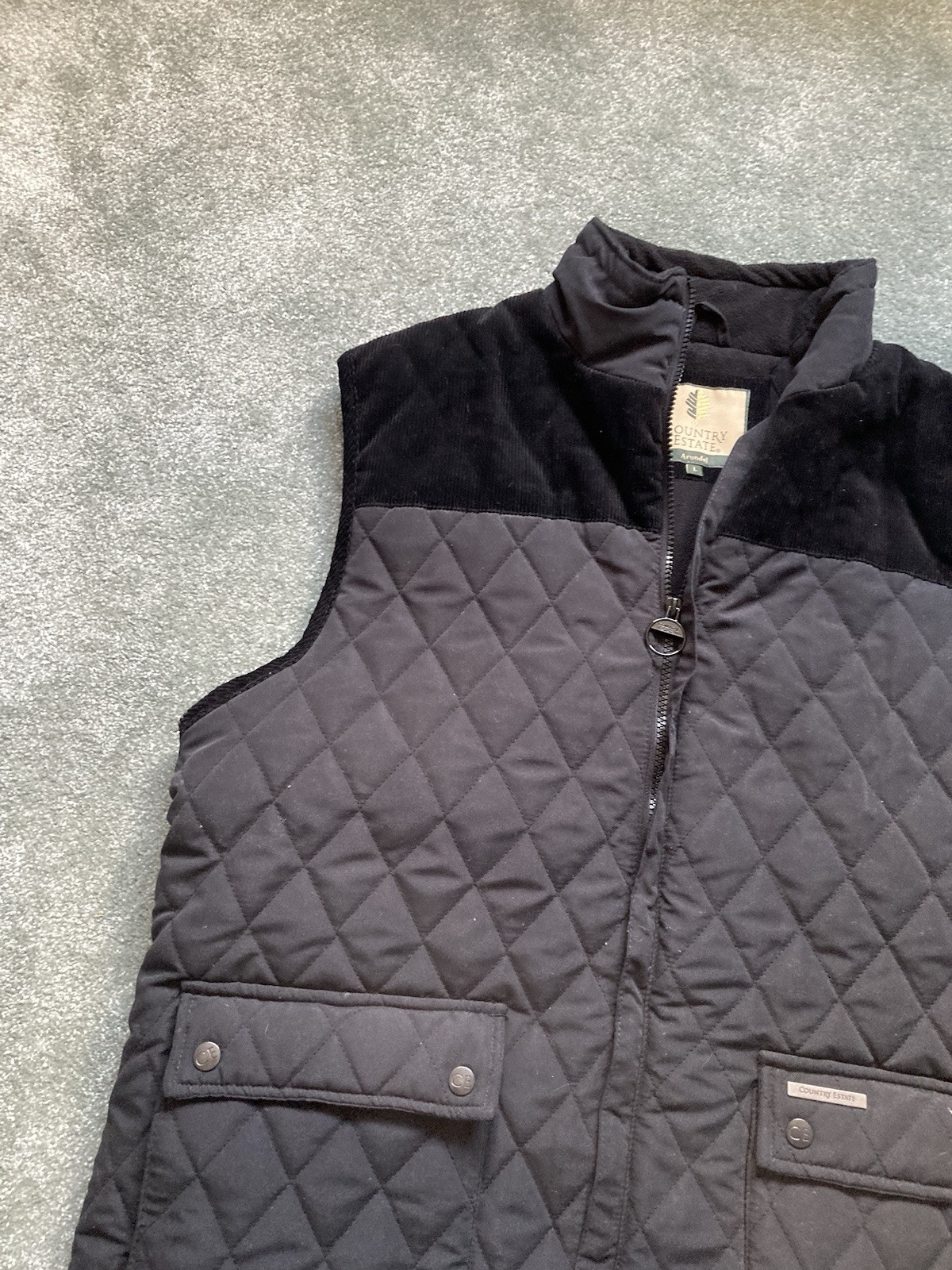 Country Estate Mens Large Size Black Full Zip Puffer Bodywarmer with Logos NEW