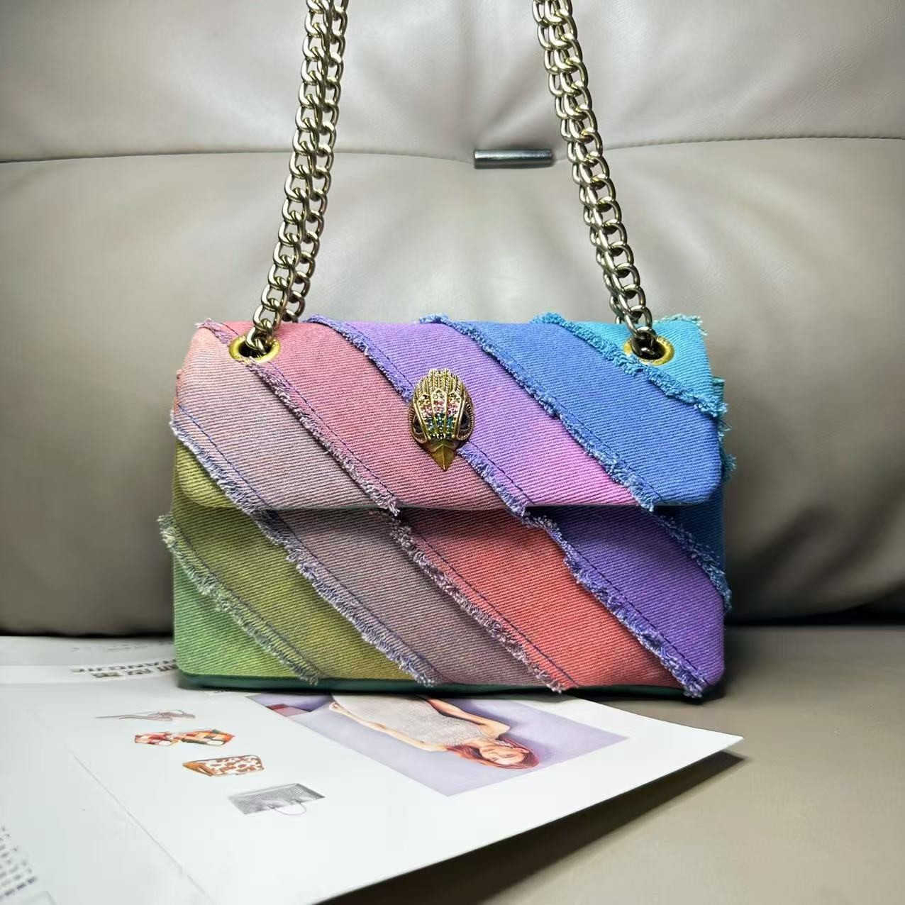 Kurt Geiger London Rainbow Patchwork Crossbody Bag Frayed Eagle 21×8×15 cm