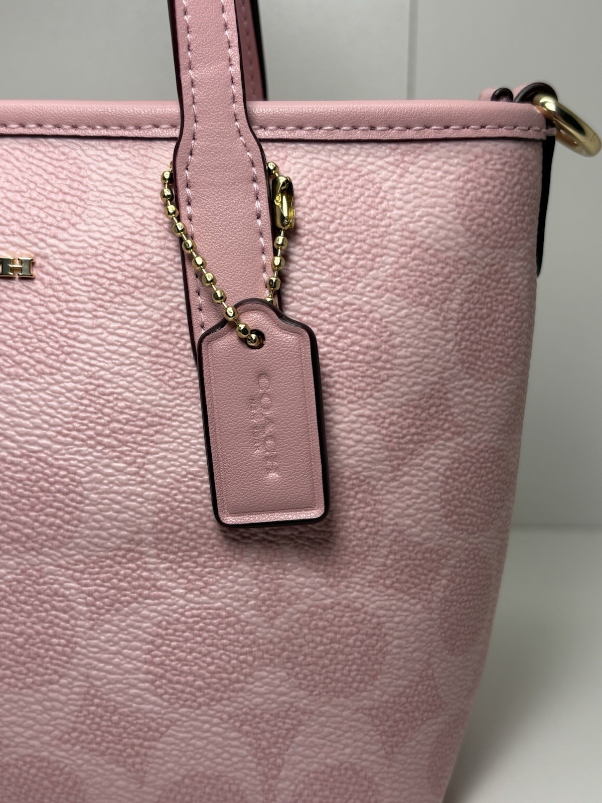 Coach Powder Pink Mini City Tote with crossbody strap