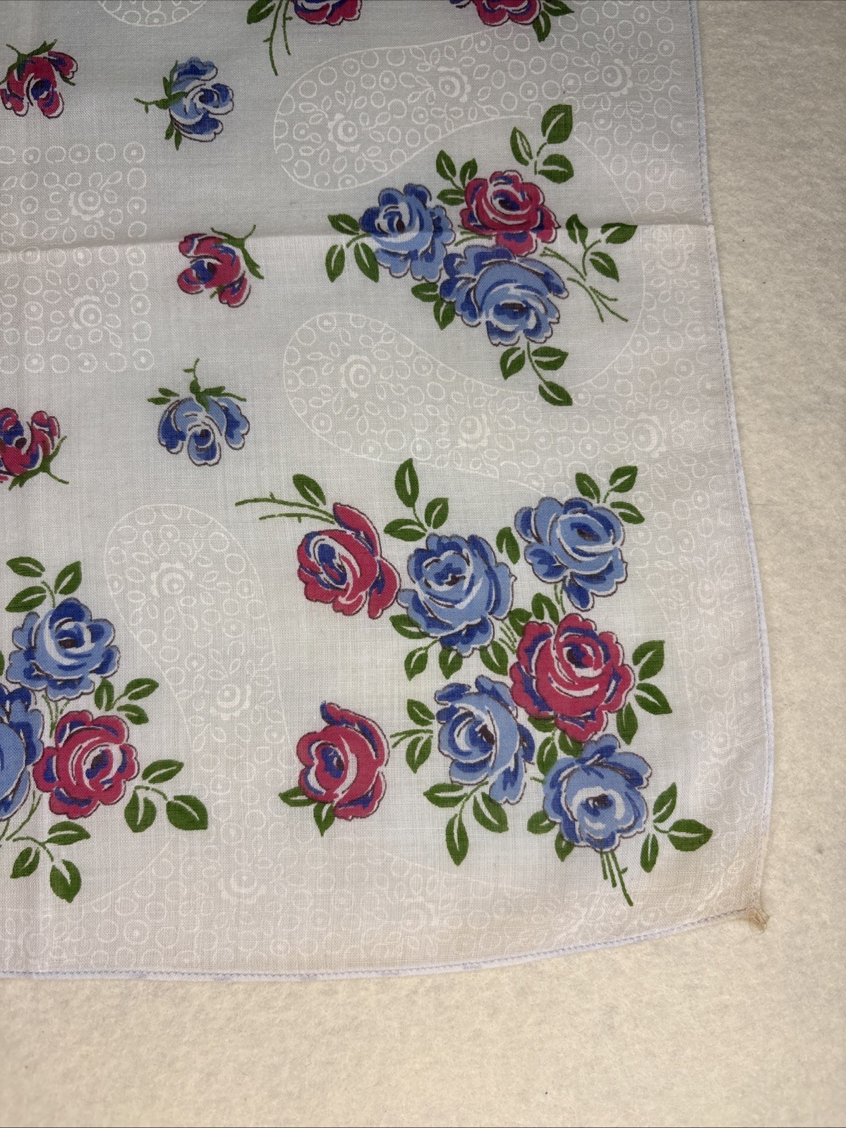 Vintage Floral Handkerchief Pink Green Blue Hanky 12.75″ x 12.75″