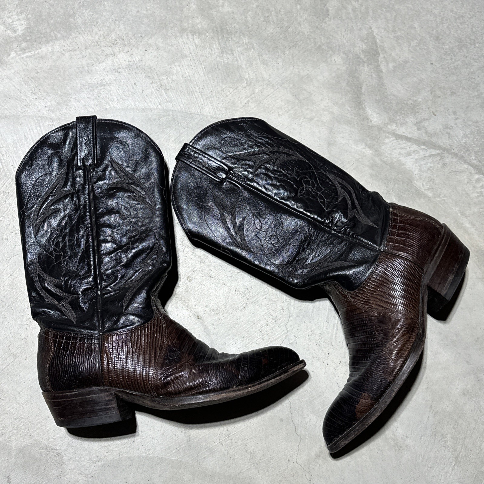 J Chisholm Vintage Teju Lizard Western Cowboy Boots Men’s SZ 8.5 EE Brown Rodeo