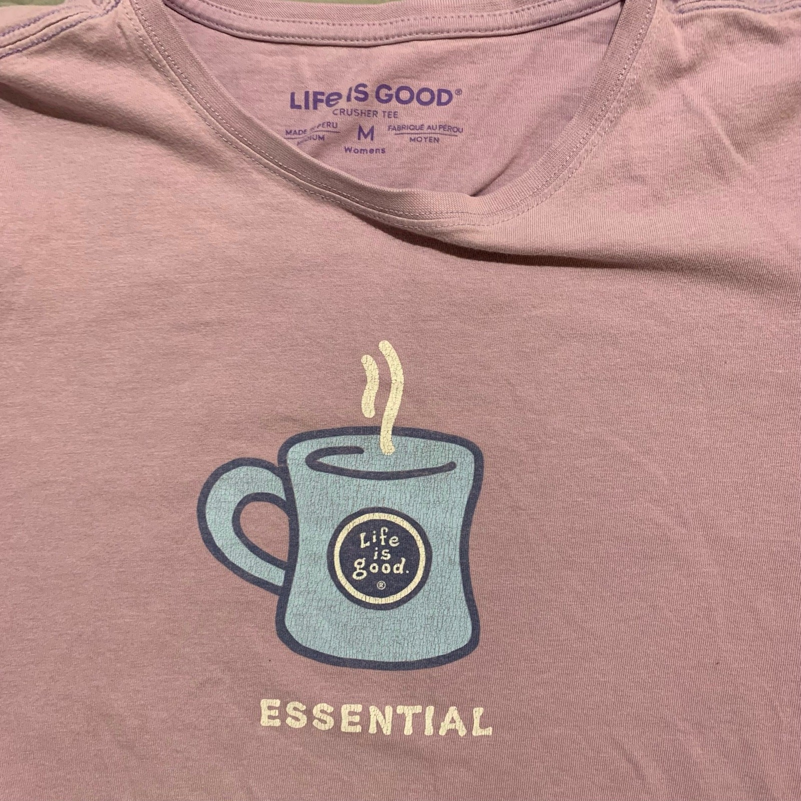 Life is Good Women’s Tee – Coffee Mug “Essential” Graphic – Lavender – Size M
