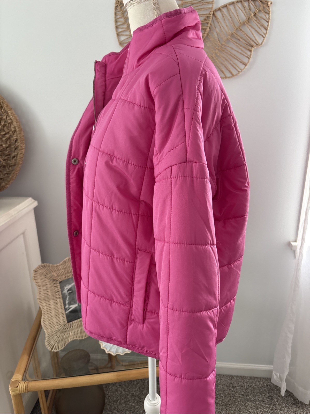 Thread & Supply Jacket Coat Dark Pink Quilted Button Front Medium Weight Large L