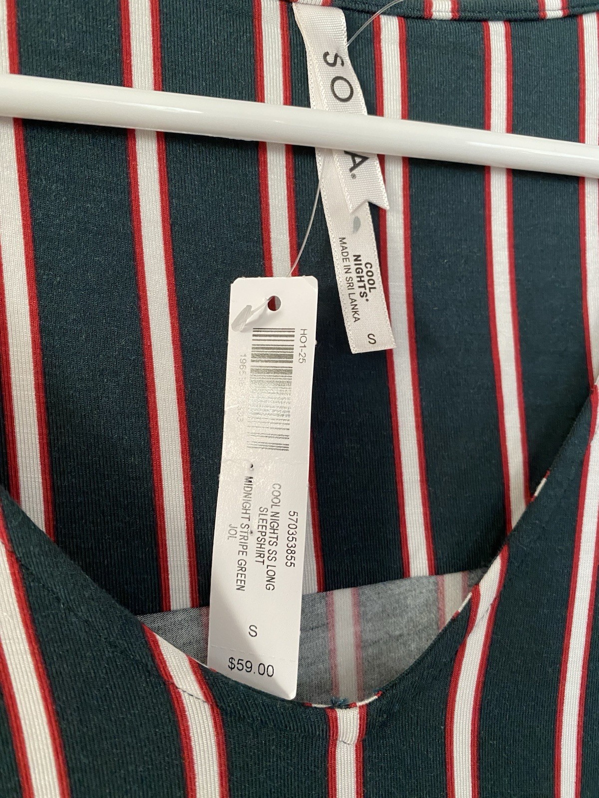 SOMA S Cool Nights SS Long Midnight Stripe Green JOL Sleepshirt –