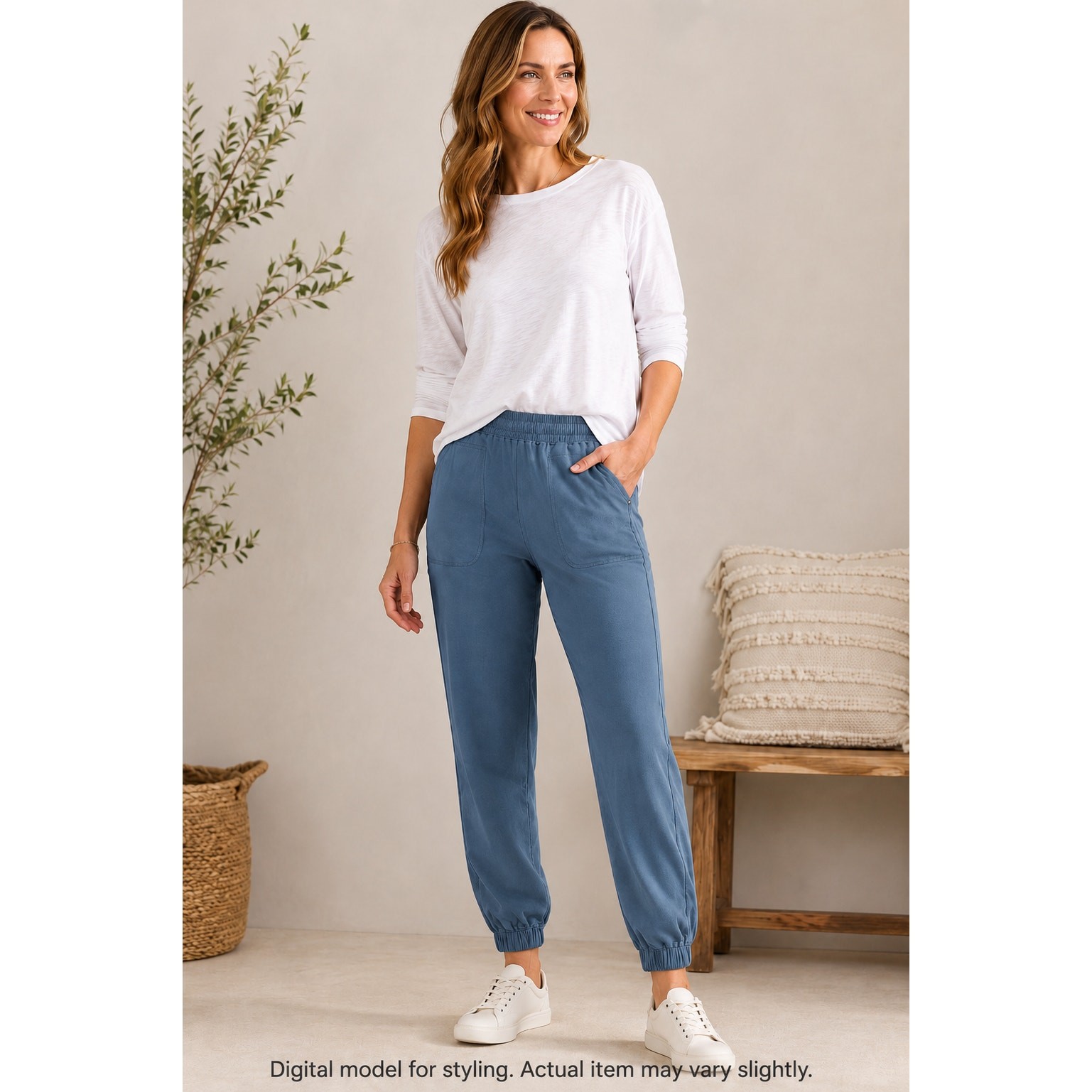Soft Surroundings Pants Womens Small Relaxed Ankle Jogger Blue Pull On Live Soft