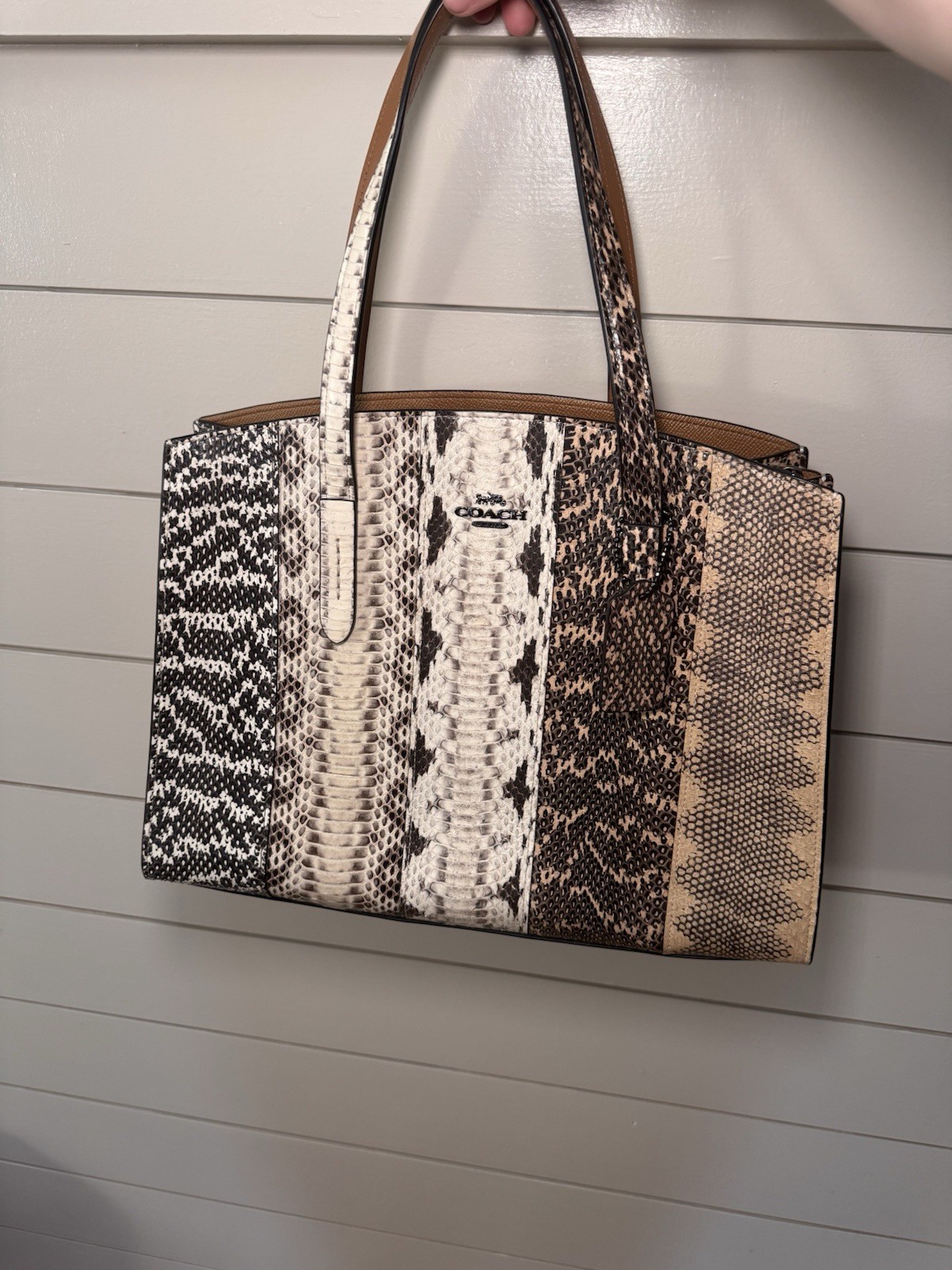Coach Snake Print Tote Bag Python 2018 Brown Tan Cream Shoulder Bag Dustbag