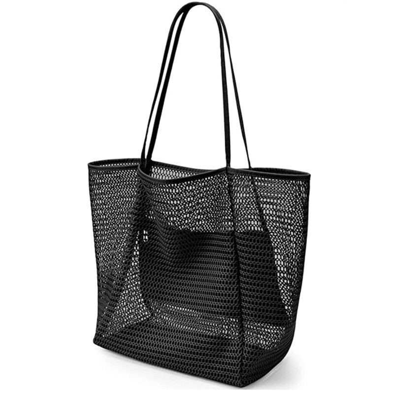 Casual Tote Bag Large Mesh Beach Friendly Picnic Vacation Shoulder Bag w/Pockets