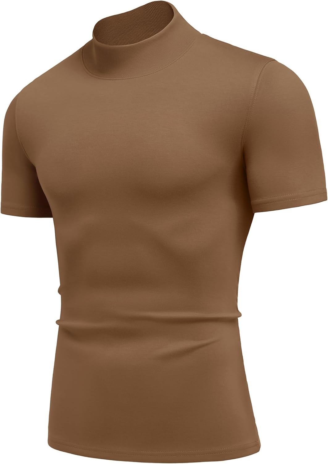 Men’s Short Sleeve Mock Turtleneck Top Stretch Skin-Friendly Casual Sweater