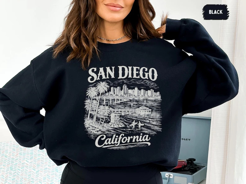 San Diego California Beach Scene Vintage Travel Souvenir Graphic Sweatshirt