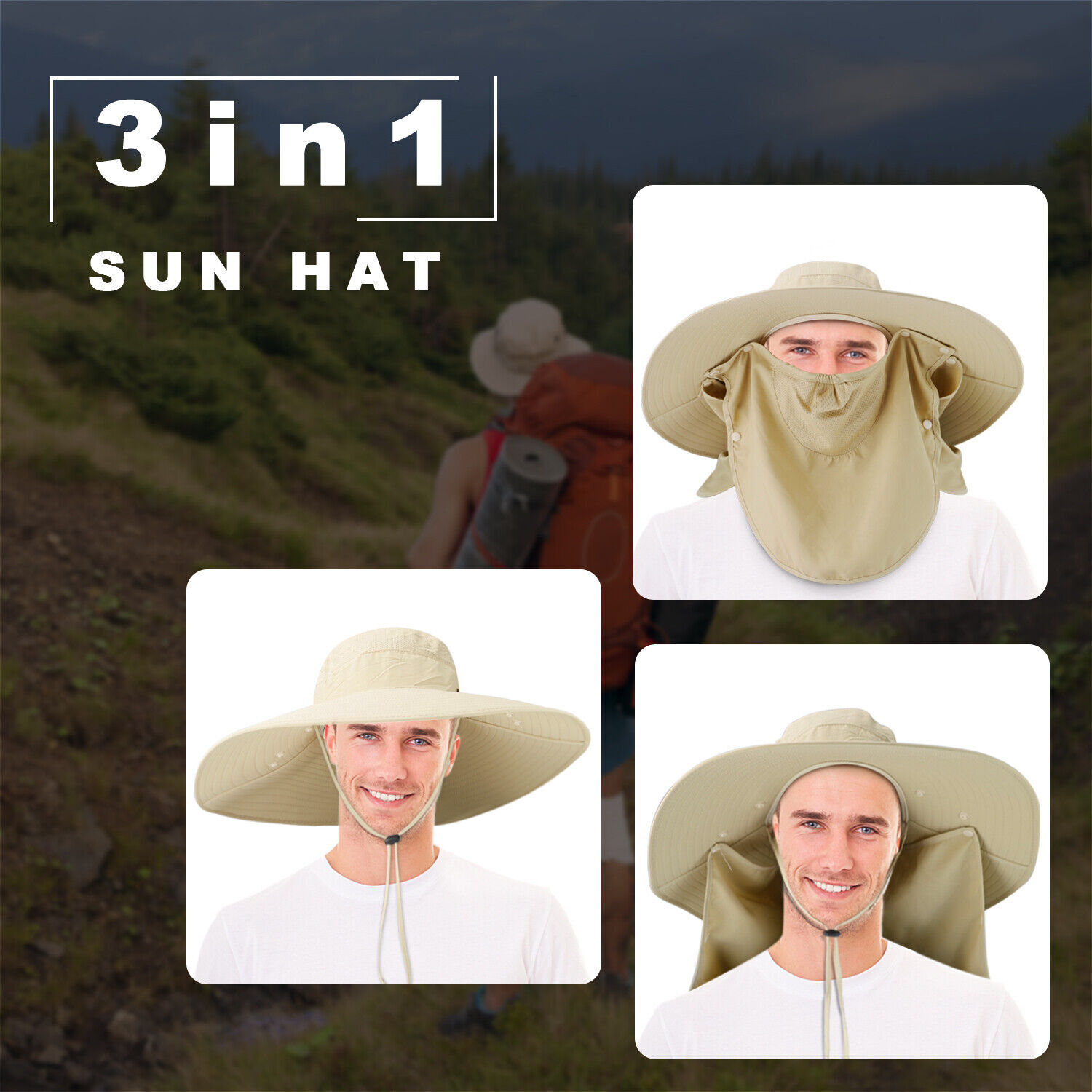 Wide Brim Sun Hat UV Protection Bucket Cap For Hiking Camping Fishing Safari Men
