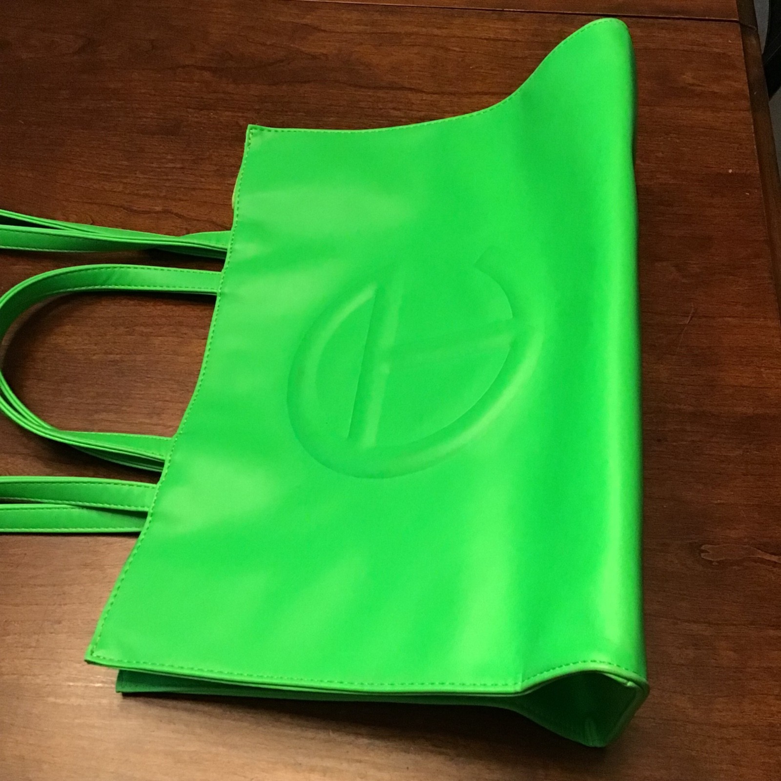 Telfar Green Medium Tote Bag with Logo, Magnetic Closure, Inner Pockets New