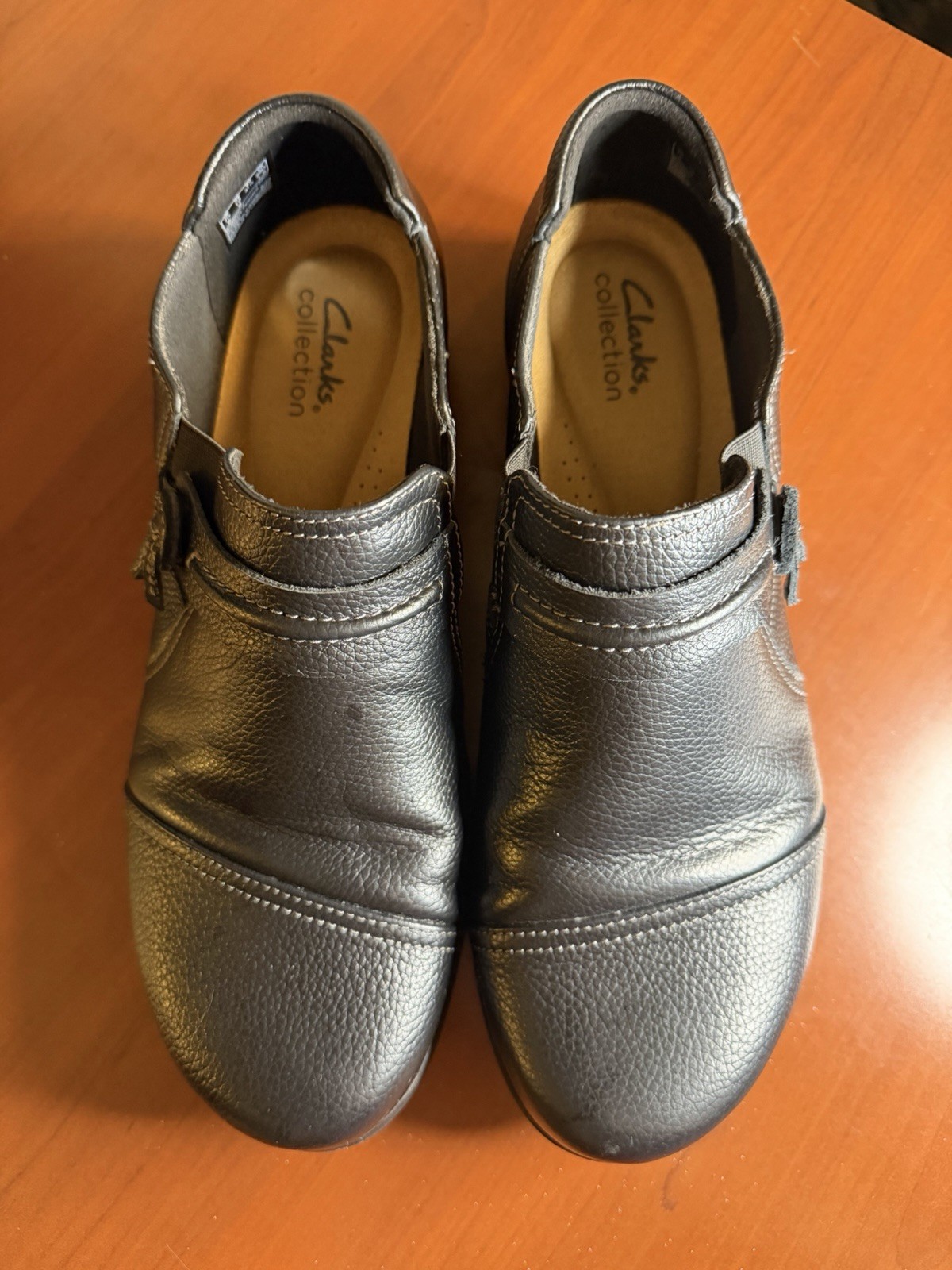 Clarks Collection Black Leather Mary Jane Comfort Shoes Women’s Hook Loop