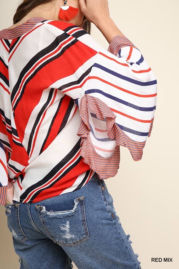 Umgee Multicolor Striped Surplice Top Small