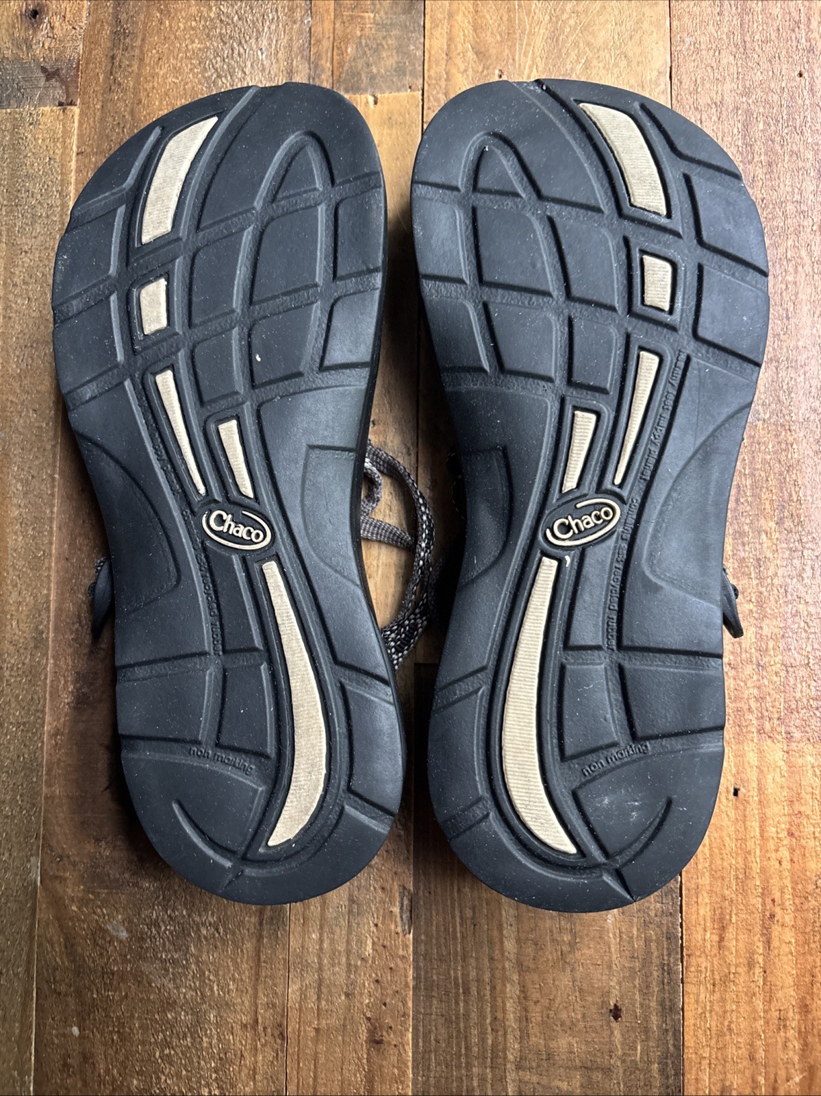 Chaco Zong X Ecotread Black Beige Slide Sandals Size 7