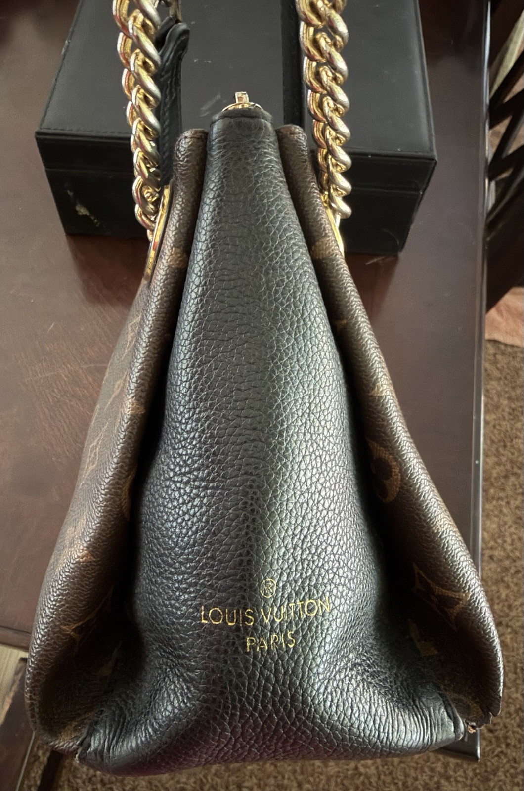 Louis Vuitton Monogram Brown and Black Surene BB Zip Chain Strap Gold Hardware