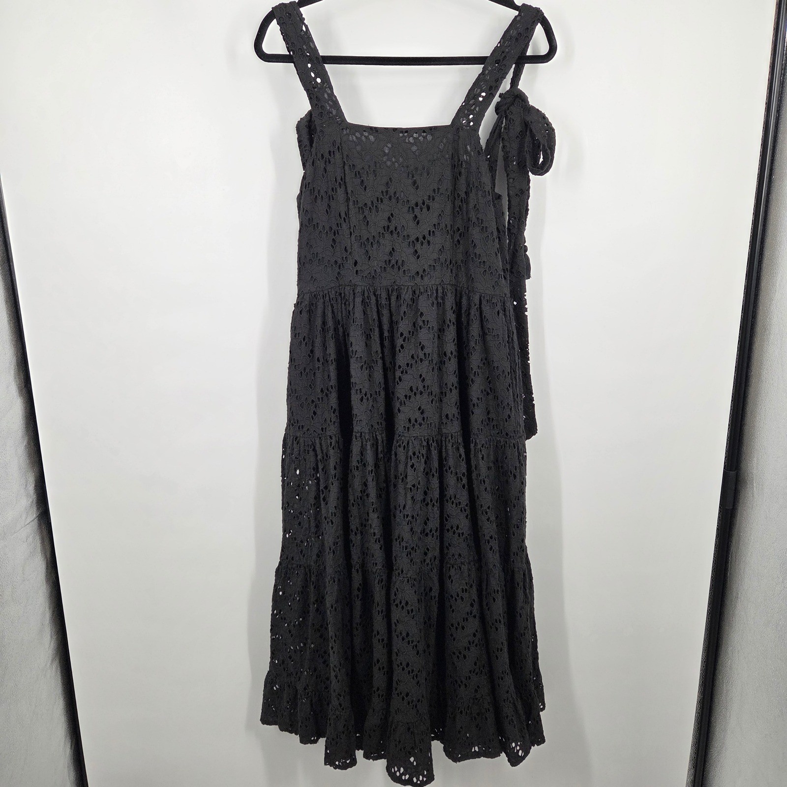 Mille Resort Travel SZ S Black Crochet Maxi Tie Sleeve Tiered Boho Eyelet