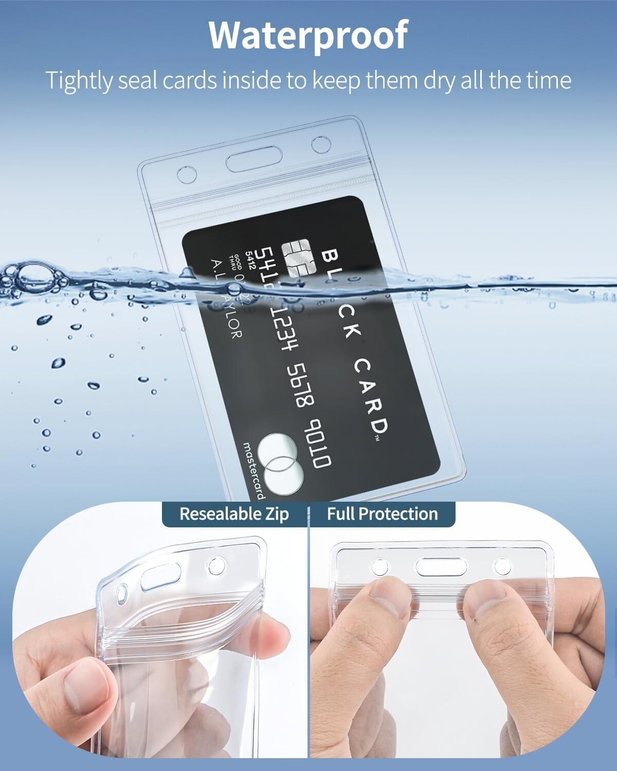 6 Pack Vertical ID Card Badge Holder Waterproof Clear Card Sleeve Case Cover Hea