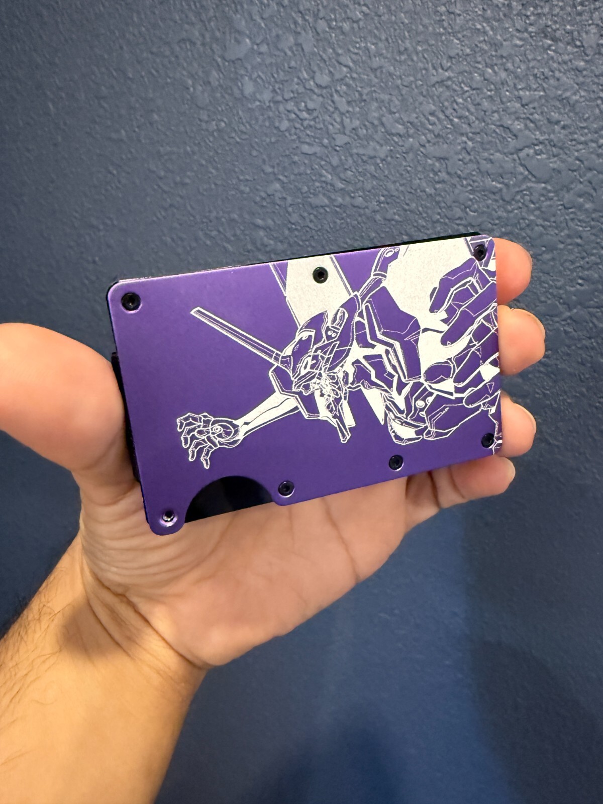 Evangelion EVA 01 Mecha Custom Engraved RFID EDC Slim Metal Aluminum Wallet