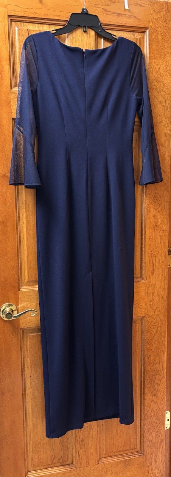 Alex Evenings Elegant Navy Embellished Mesh-Sleeve Dress mother of bride Sz 4