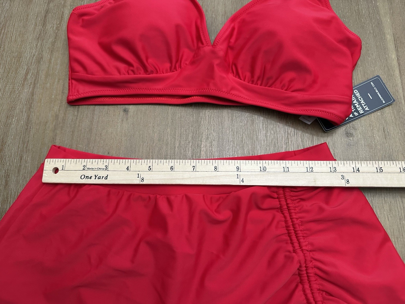 Blooming Jelly 2 Piece Red Swimsuit Top & Side Tie Ruched Skort Skirt Size Large