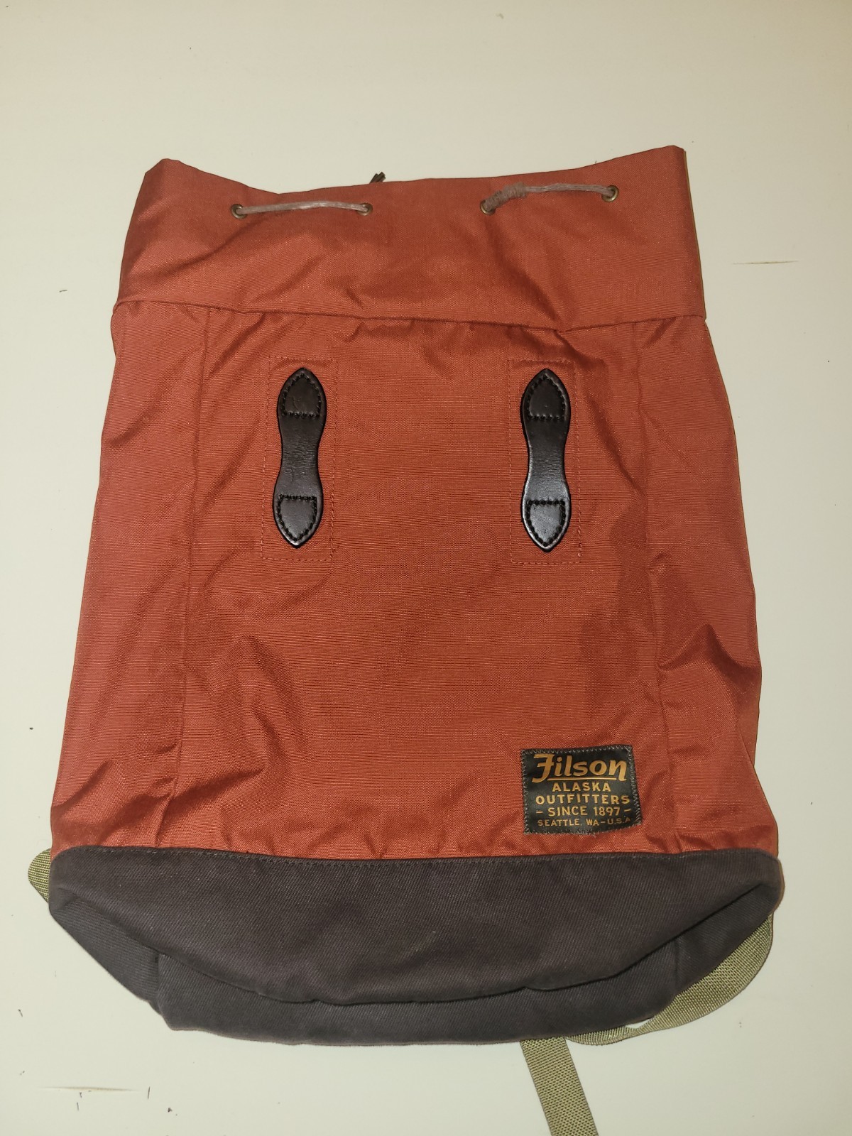 FILSON MEDIUM BURNT ORANGE BACKPACK W DRAWSTRING TOP, RIPSTOP CANVAS RARE