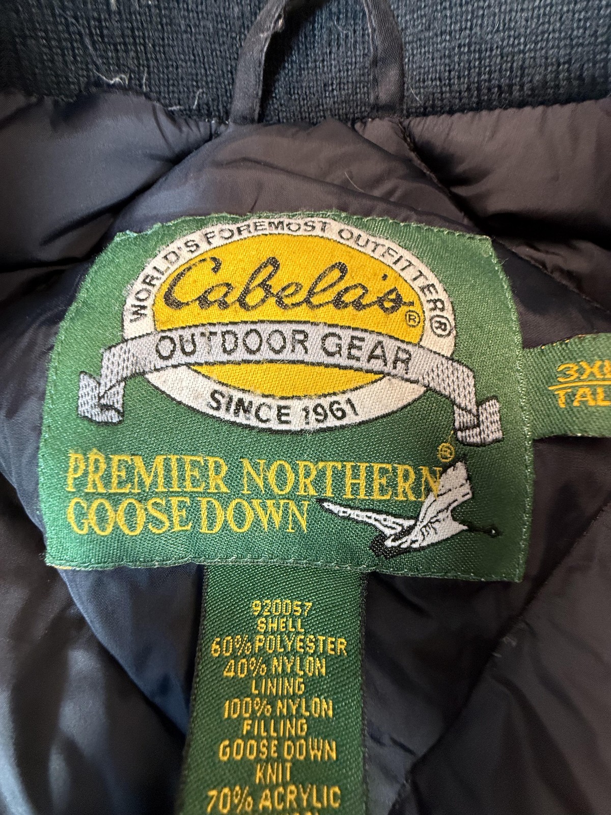Cabelas Jacket Mens 3XLT Black Premier Northern Goose Down Puffer Coat Quilted