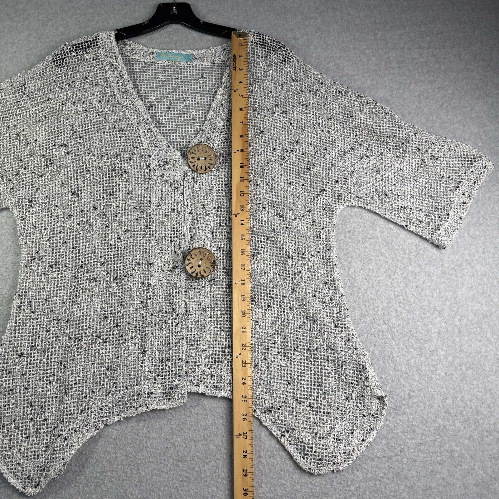 Anthonys Open Weave Sheer Swim Cover Women’s M Button Up Mesh Lagenlook Coastal